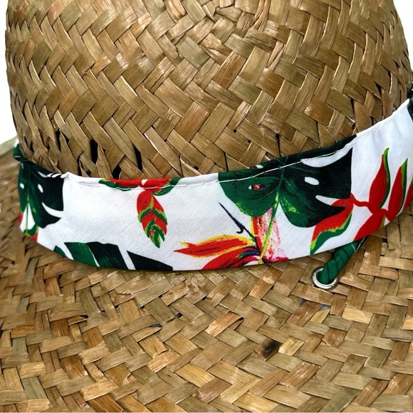 Goldcoast Sunwear Straw Sun Hat Tropical Floral Palm Leaf Band Tan White Green - Picture 5 of 17